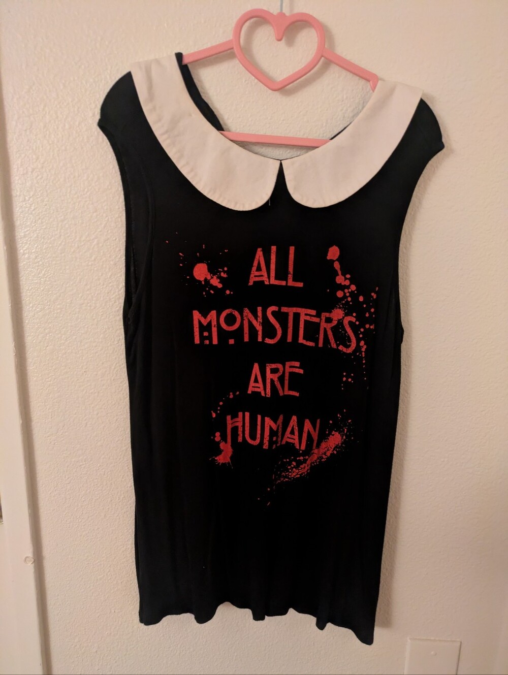 Black W White Collar All Monsters Are Human Sleeveless Shirt AHS